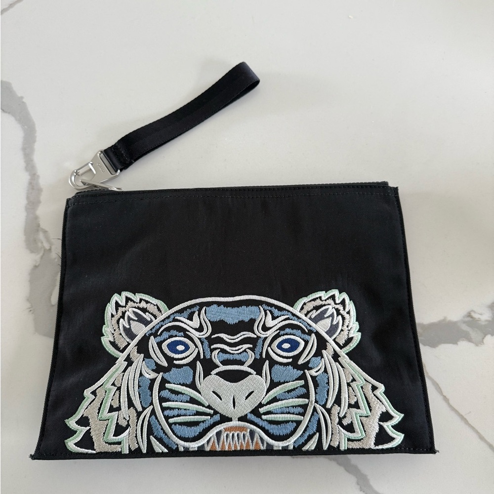 Black Wristlet with Embroidered Tiger Design